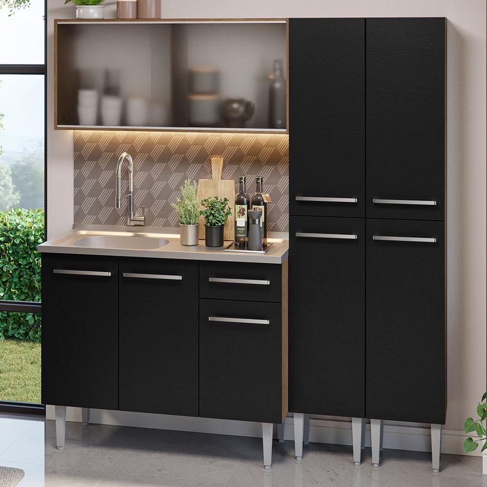 Foto 2 pulgar | Madesa Gabinete De Cocina Integral Compacta 169 Cm Con Fregadero Emilly Rústico/negro 11