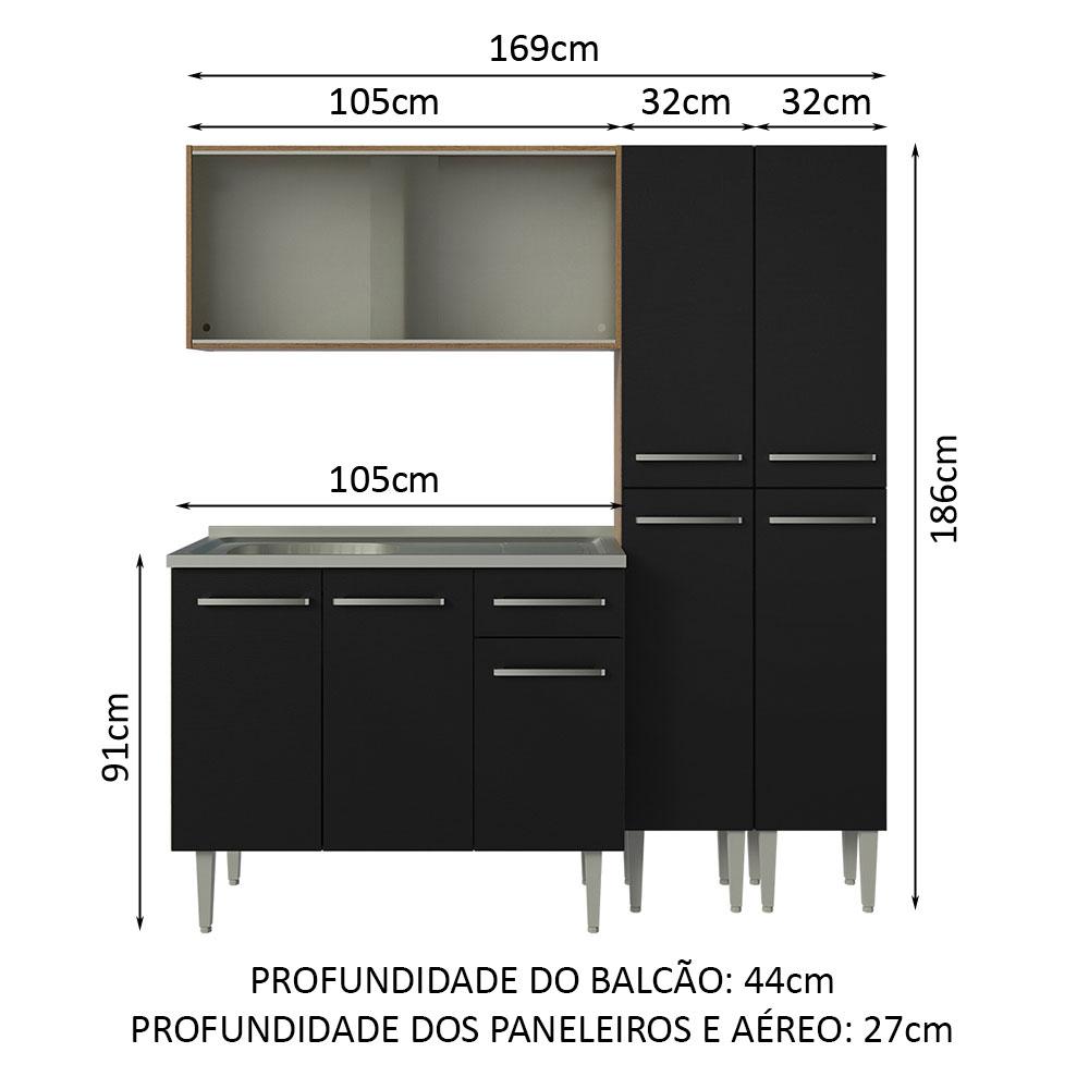 Foto 4 pulgar | Madesa Gabinete De Cocina Integral Compacta 169 Cm Con Fregadero Emilly Rústico/negro 11