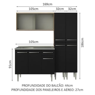 Foto 3 | Madesa Gabinete De Cocina Integral Compacta 169 Cm Con Fregadero Emilly Rústico/negro 11