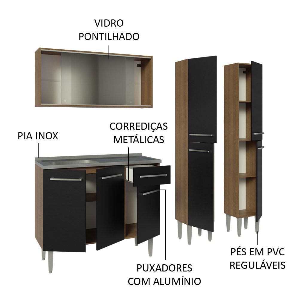 Foto 5 pulgar | Madesa Gabinete De Cocina Integral Compacta 169 Cm Con Fregadero Emilly Rústico/negro 11