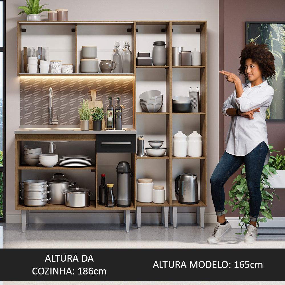 Foto 6 pulgar | Madesa Gabinete De Cocina Integral Compacta 169 Cm Con Fregadero Emilly Rústico/negro 11