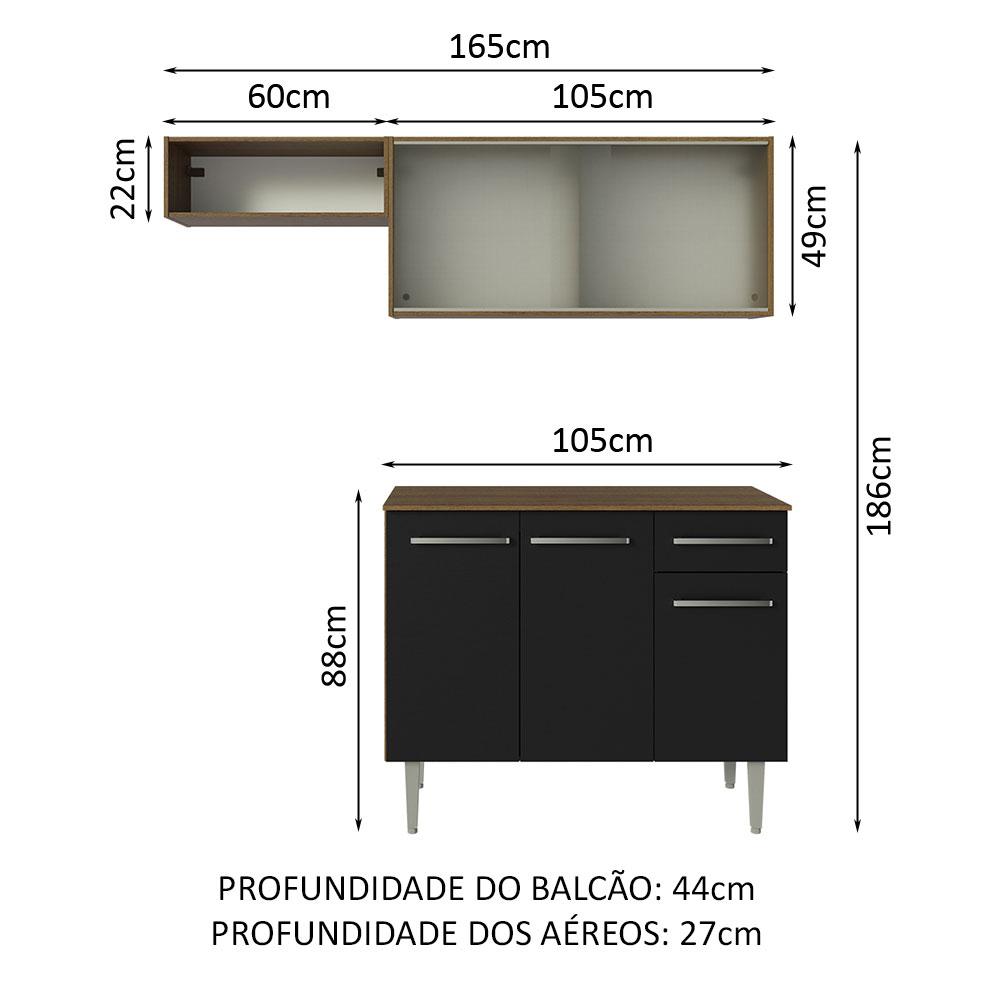 Foto 4 pulgar | Madesa Alacena De Cocina Integral Compacta 165 Cm Emilly Rustic/negro 03