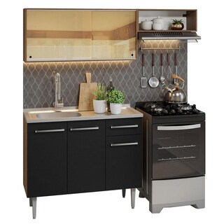 Foto 2 | Madesa Gabinete De Cocina Integral Compacta 165 Cm Con Fregadero Emilly Rustic/negro 06