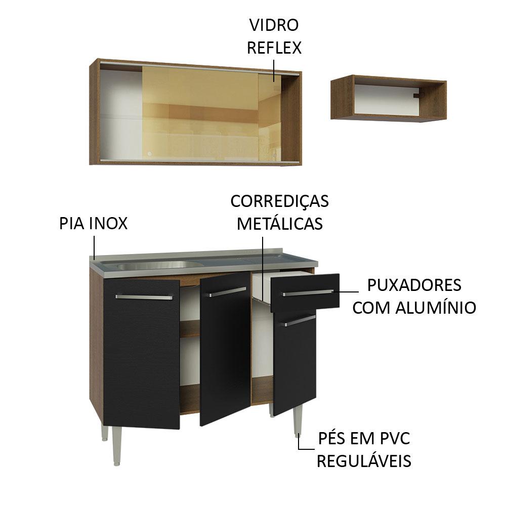 Foto 5 pulgar | Madesa Gabinete De Cocina Integral Compacta 165 Cm Con Fregadero Emilly Rustic/negro 06