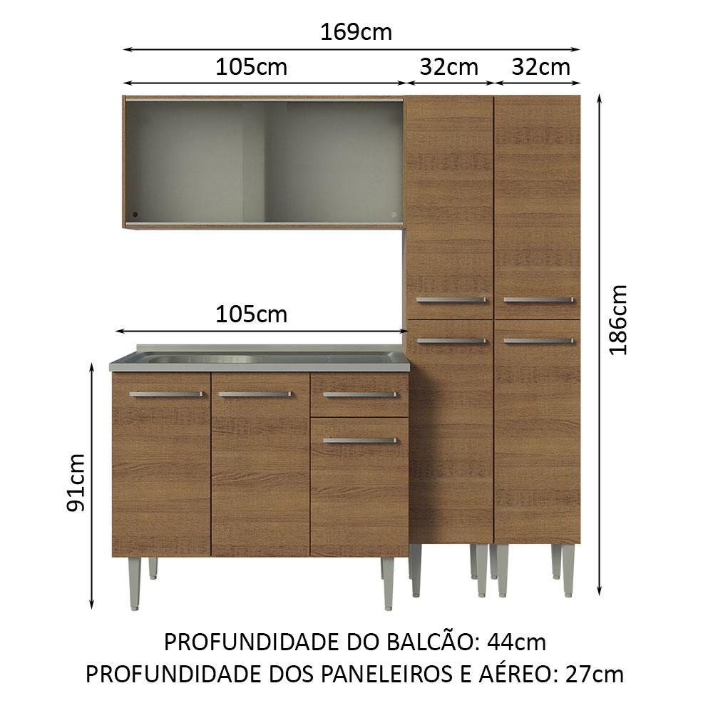 Foto 4 pulgar | Madesa Gabinete De Cocina Integral Compacta 169 Cm Con Fregadero Emilly Rustic 11