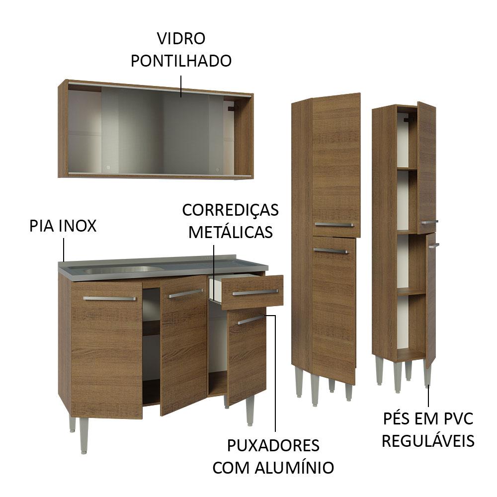 Foto 5 pulgar | Madesa Gabinete De Cocina Integral Compacta 169 Cm Con Fregadero Emilly Rustic 11