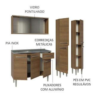 Foto 4 | Madesa Gabinete De Cocina Integral Compacta 169 Cm Con Fregadero Emilly Rustic 11