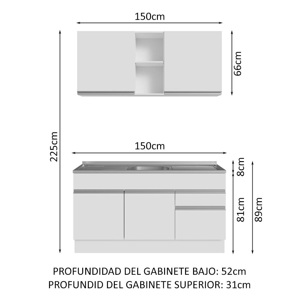 Foto 4 pulgar | Cocina Integral Modular Madesa Glamy Con Tarja 150cm