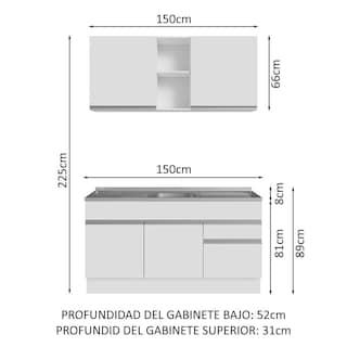 Foto 3 | Cocina Integral Modular Madesa Glamy Con Tarja 150cm