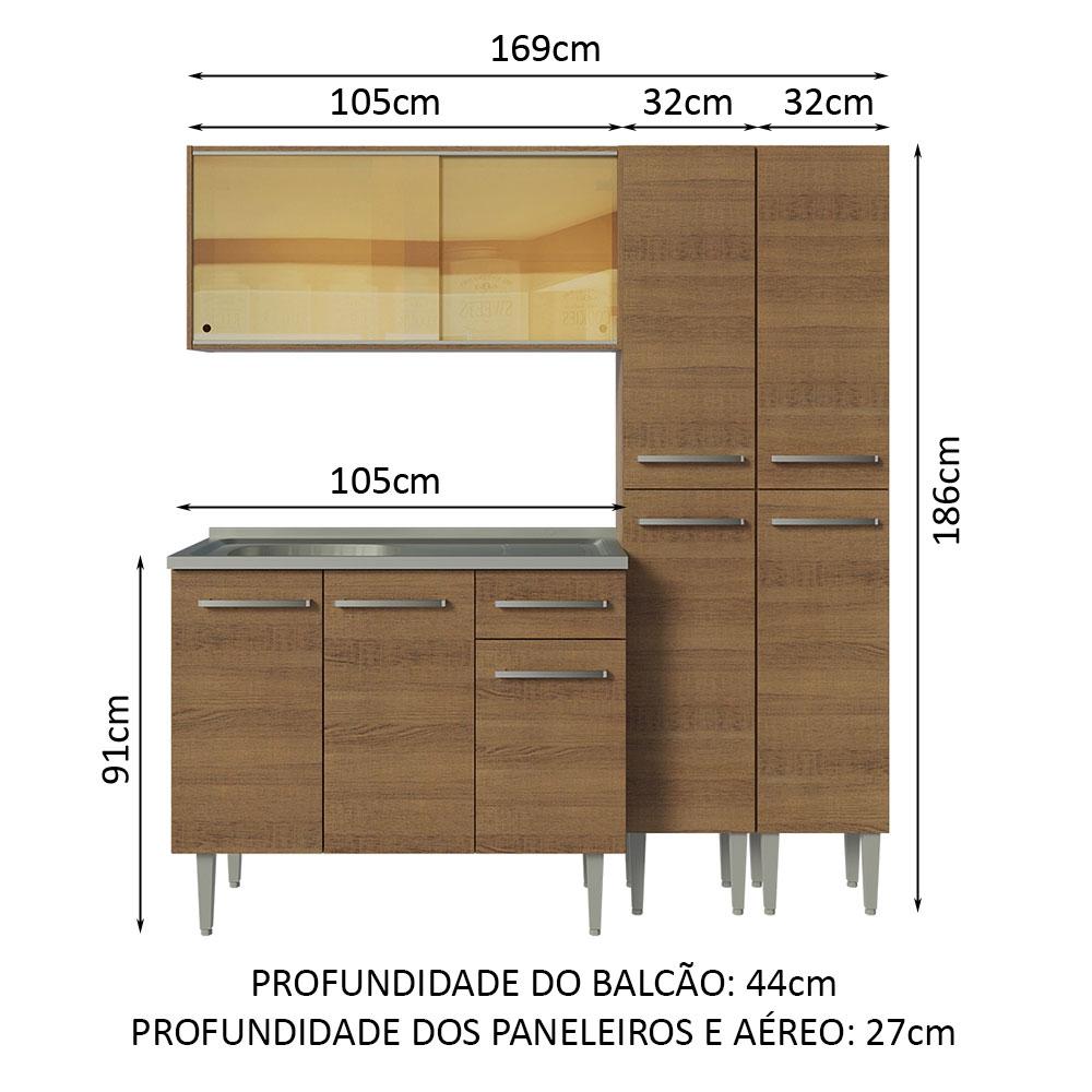 Foto 4 pulgar | Madesa Gabinete De Cocina Integral Compacta 169 Cm Con Fregadero Emilly Rustic 12