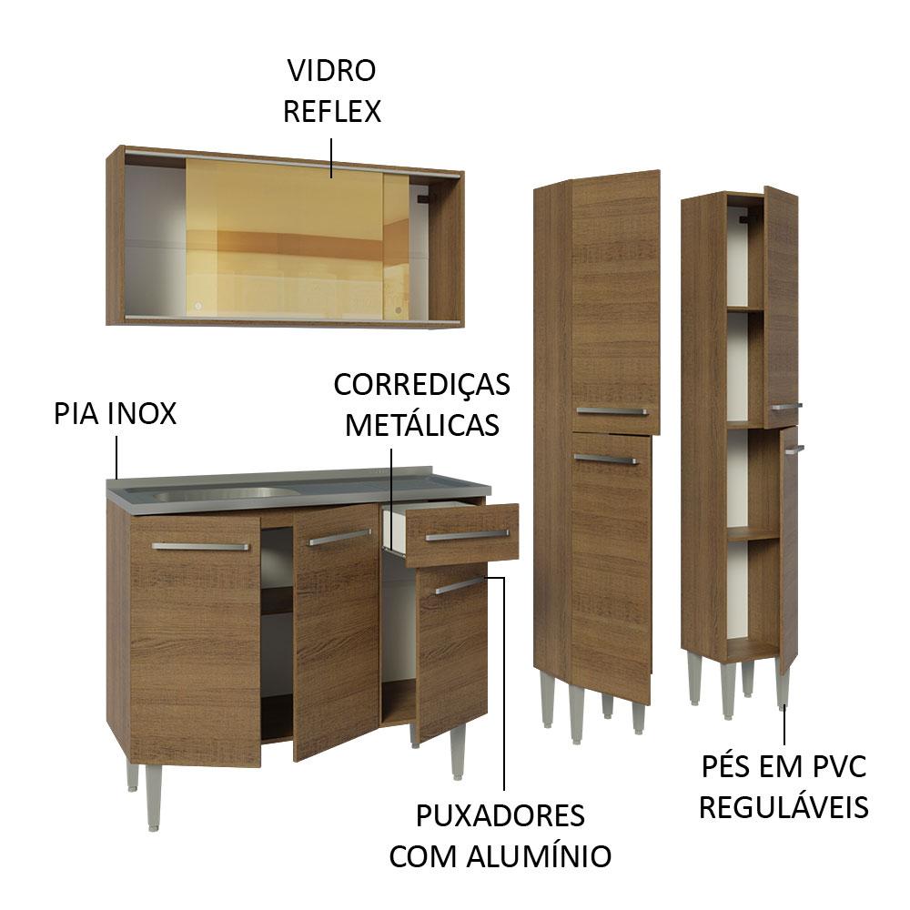 Foto 5 pulgar | Madesa Gabinete De Cocina Integral Compacta 169 Cm Con Fregadero Emilly Rustic 12