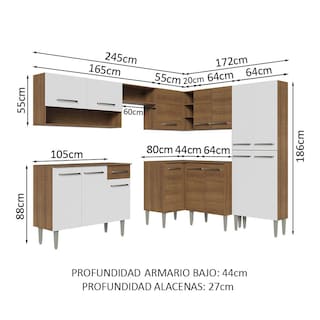 Foto 3 | Mueble De Cocina Integral Madesa 417cm Emilly 02 - Marrón
