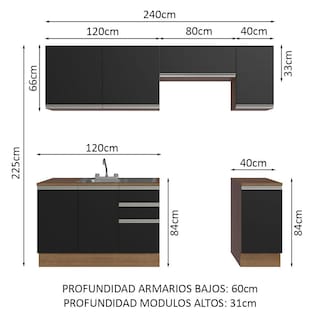 Foto 3 | Cocina Integral Con Acessorios 240cm Glamy Marrón/negro