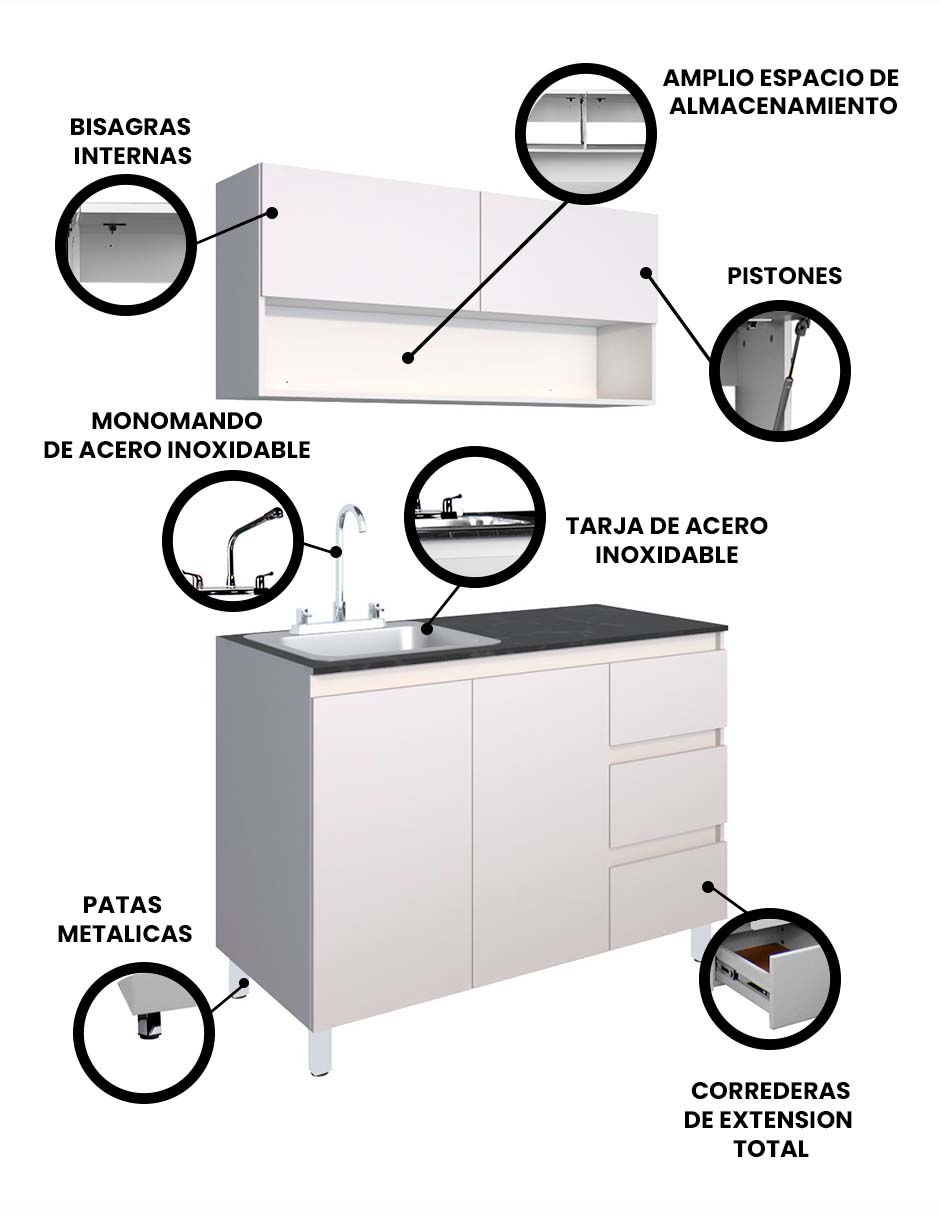 Foto 3 | Cocina Integral Con Alacena Inferior Y Superior Modelo Girasol