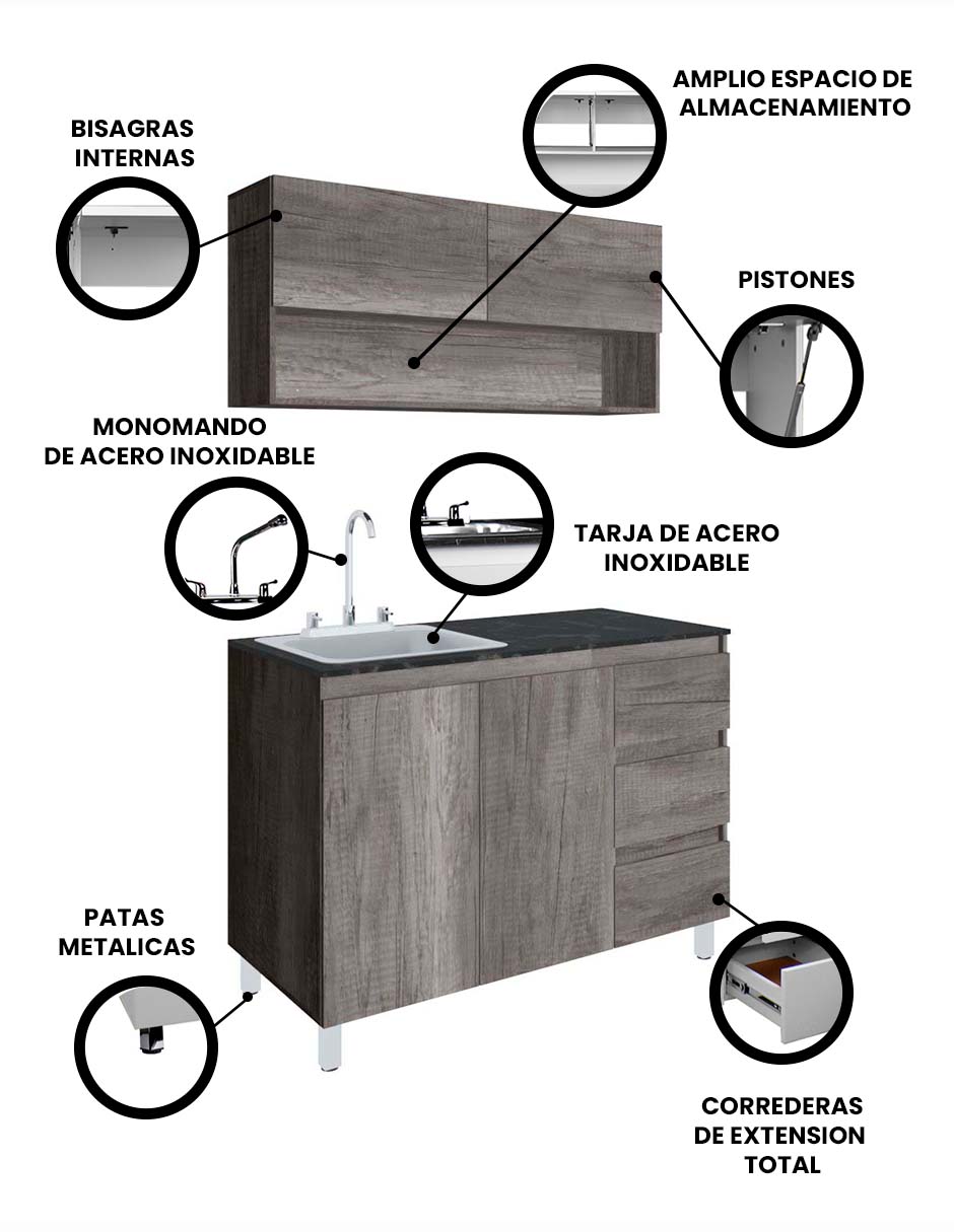 Foto 4 pulgar | Cocina Integral Con Alacena Inferior Y Superior Modelo Girasol