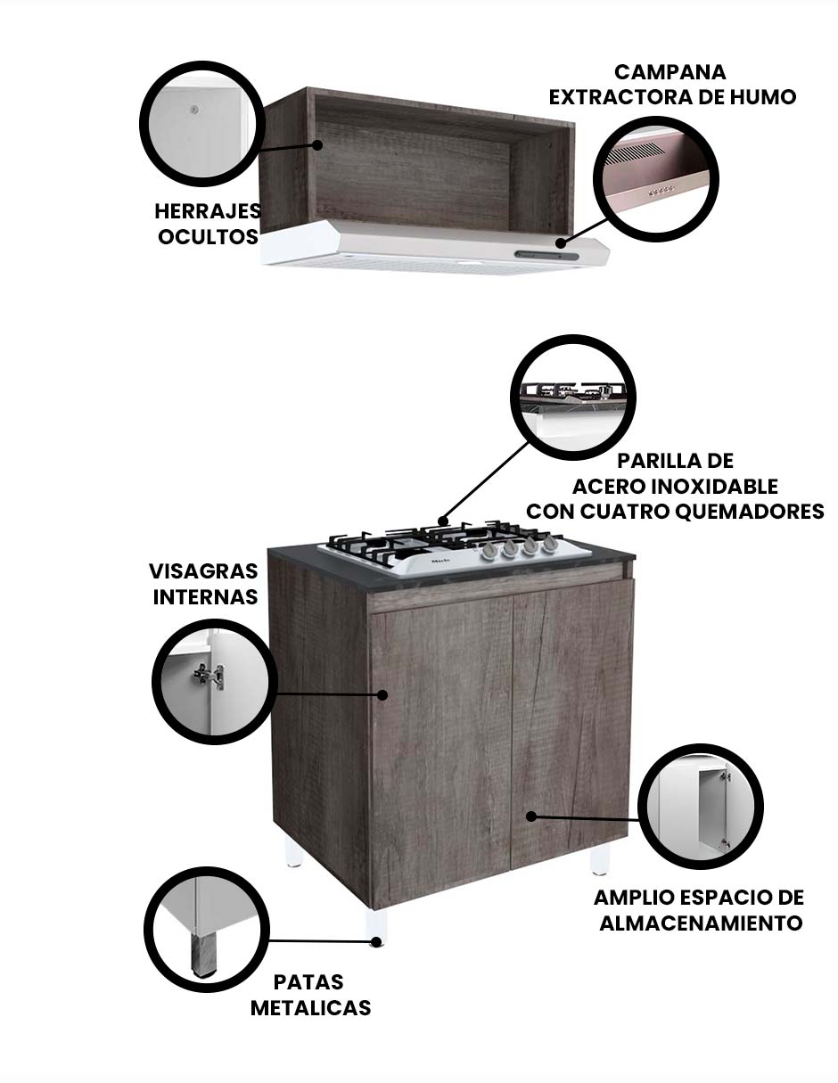 Foto 4 pulgar | Cocina Integral Completa Decomobil Con Parrilla Y Campana Modelo Petunia