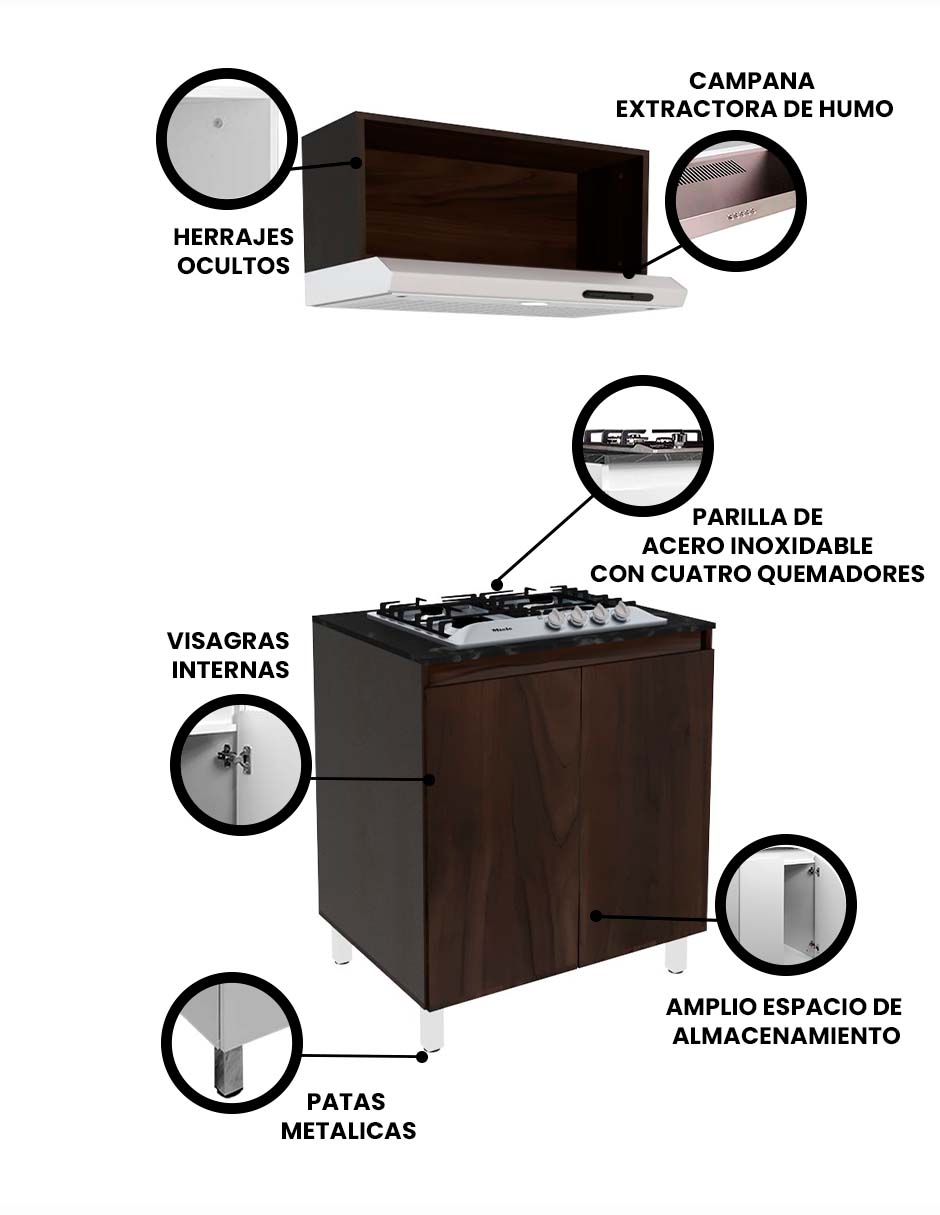 Foto 4 pulgar | Cocina Integral Completa Decomobil Con Parrilla Y Campana Modelo Petunia