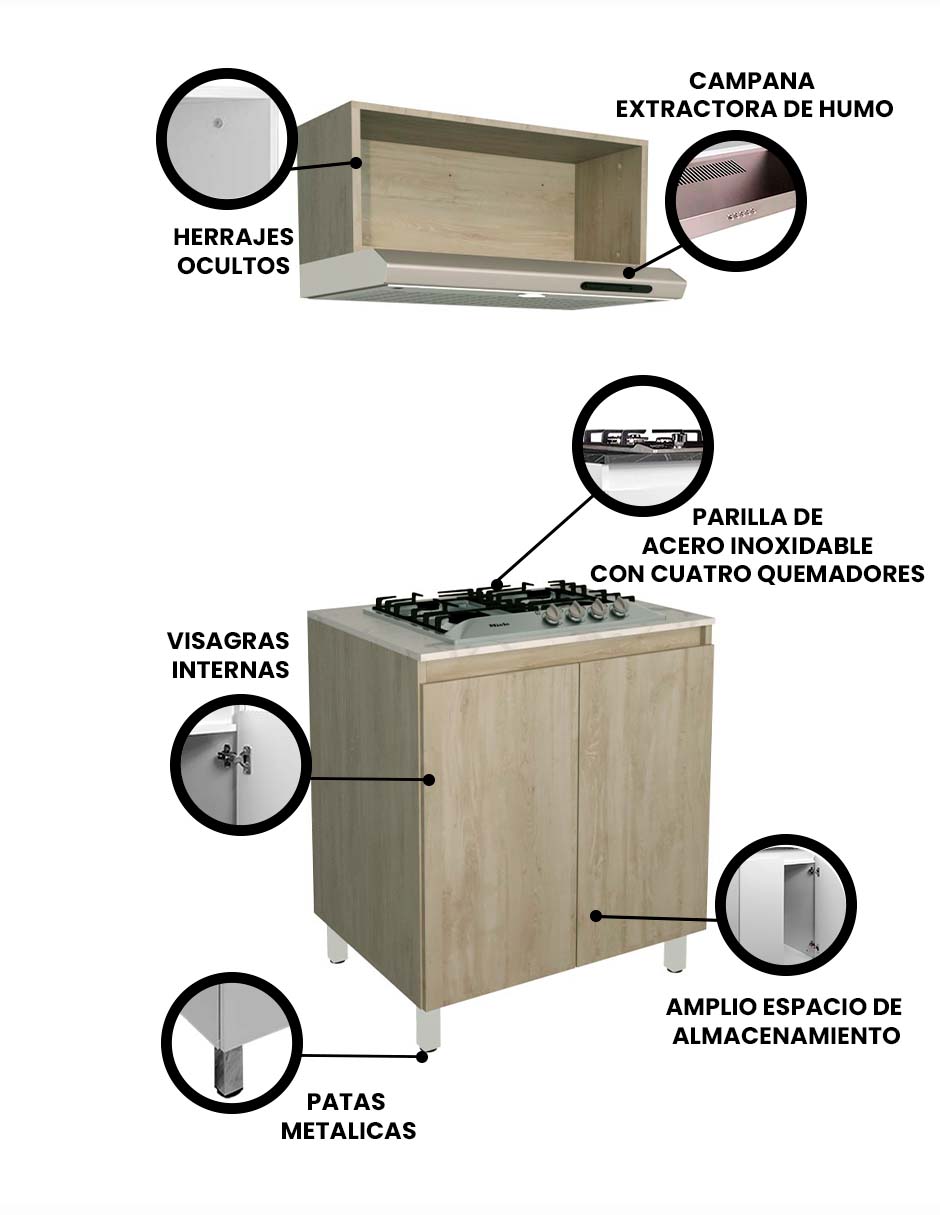 Foto 4 pulgar | Cocina Integral Completa Decomobil Con Parrilla Y Campana Modelo Petunia