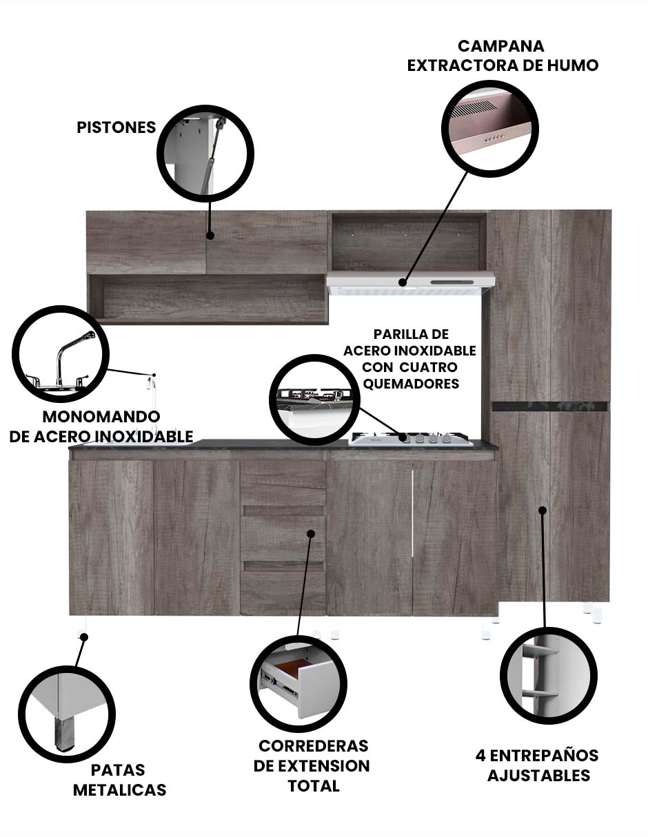 Foto 4 pulgar | Cocina Integral Decomobil Olivo Gris