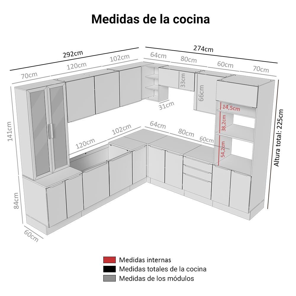 Foto 4 pulgar | Cocina Integral Completa Armario De Vidrio Madesa Lux Bg 01