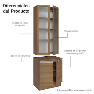 Foto 5 | Kit Gabinete Bajo Con Armario De Vidrio Madesa Glamy 70cm Mm