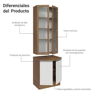 Foto 5 | Kit Gabinete Bajo Con Armario De Vidrio Madesa Glamy 70 Mb 01