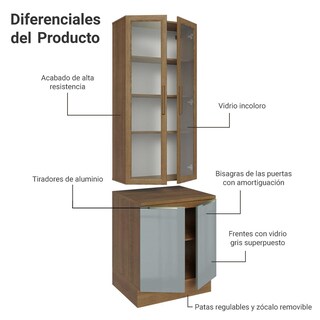 Foto 5 | Kit Gabinete Bajo Con Armario De Vidrio Madesa Lux 70cm Mg 1