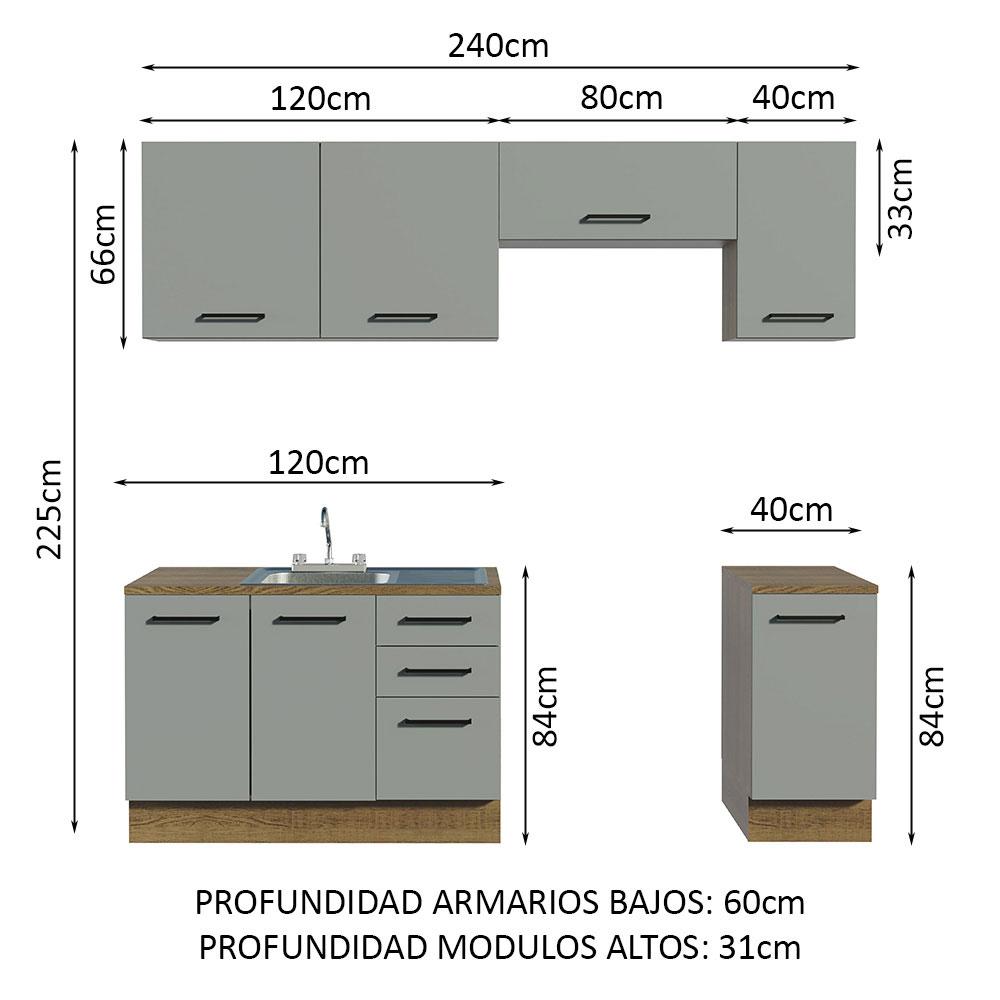 Foto 3 | Cocina Integral Con Acessorios 240 X 60cm Agata Marrón/gris