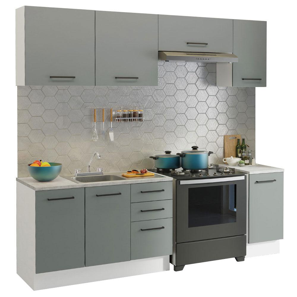 Cocina Integral Con Acessorios 240 X 60cm Agata Blanco/gris