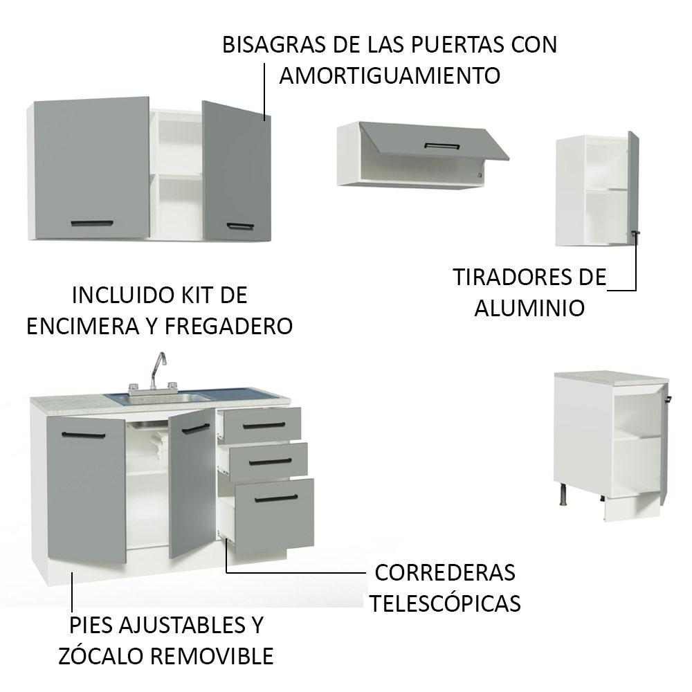 Foto 4 pulgar | Cocina Integral Con Acessorios 240 X 60cm Agata Blanco/gris