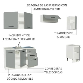 Foto 3 | Cocina Integral Con Acessorios 240 X 60cm Agata Blanco/gris