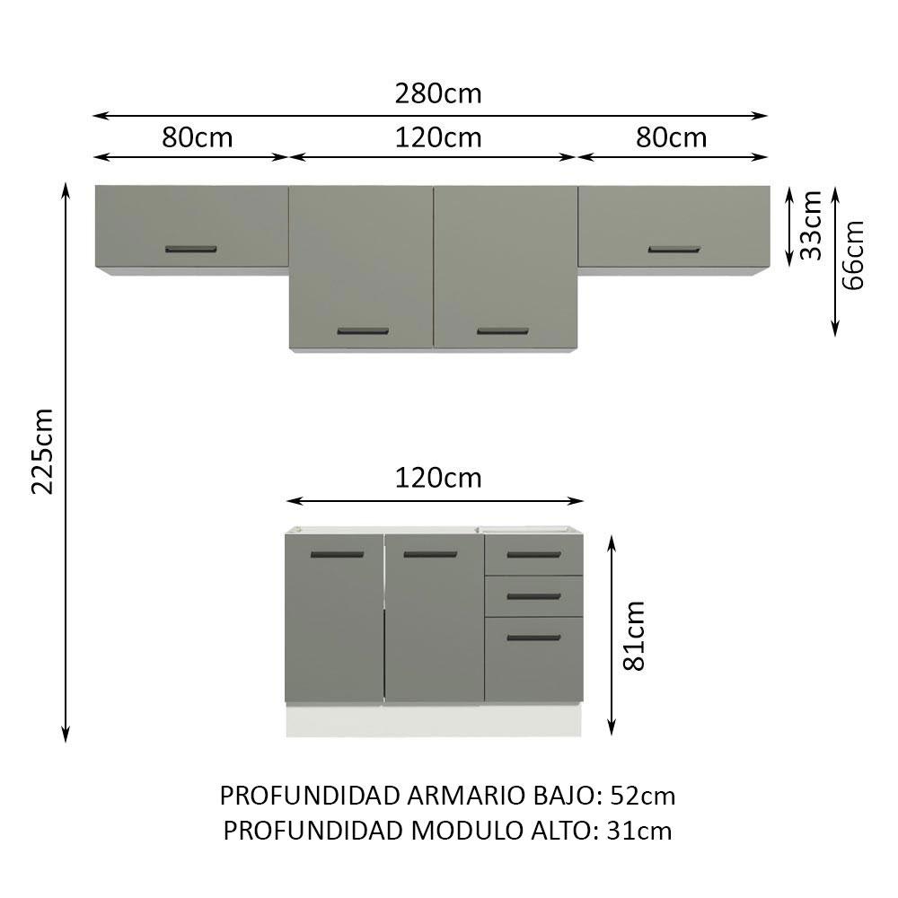 Foto 4 pulgar | Cocina Integral Completa Modular Madesa Agata 280cm Bg 02