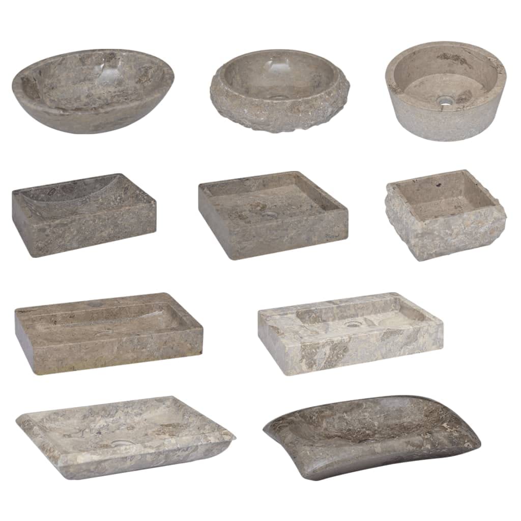 Foto 8 pulgar | Fregadero Vidaxl Mármol Gris Ø40x12 Cm - Venta Internacional.