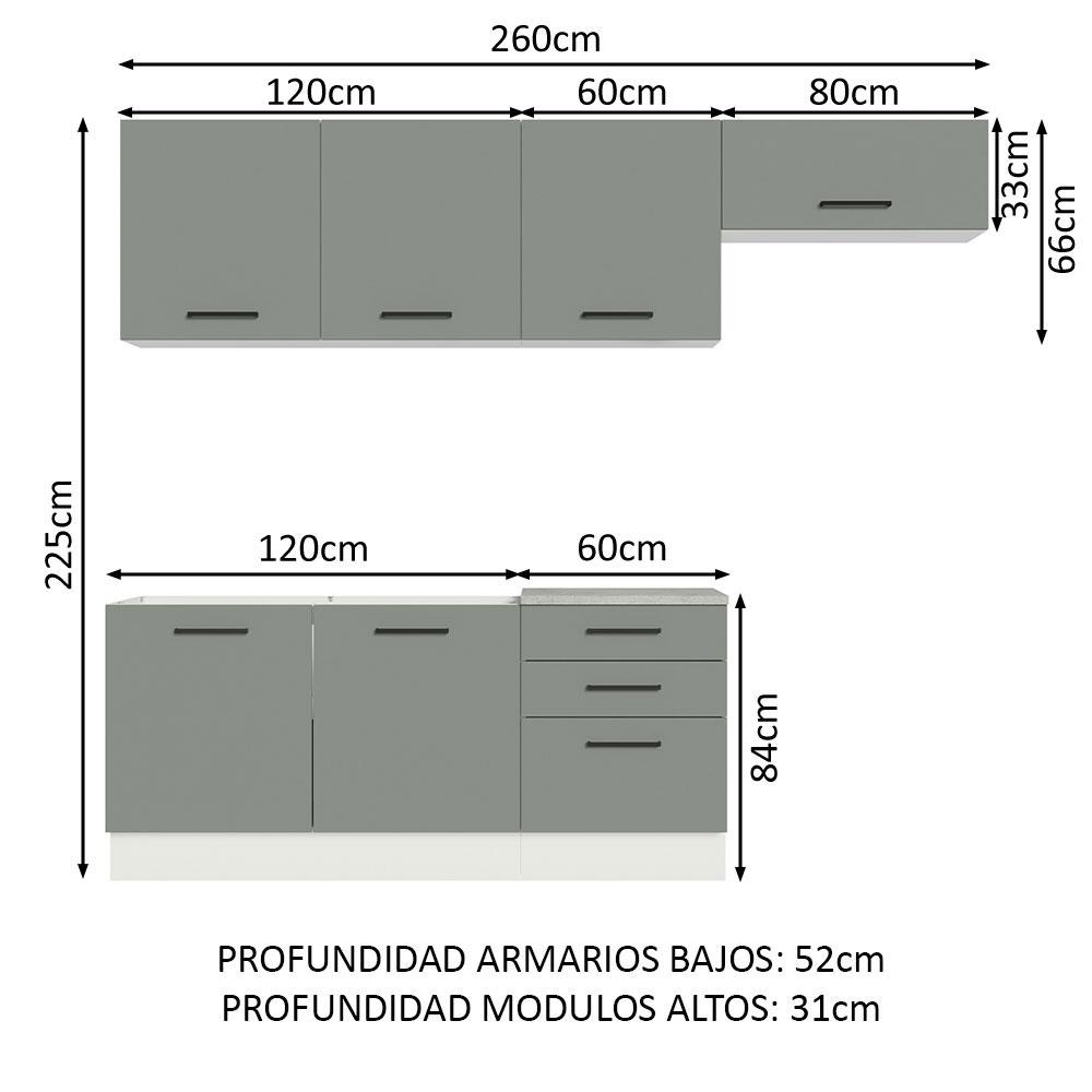 Foto 4 pulgar | Cocina Integral Completa Modular Madesa Agata 260cm Bg 02