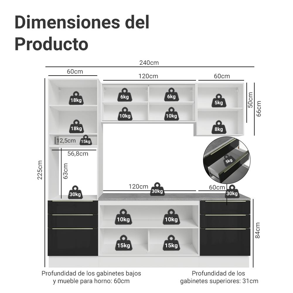 Foto 4 pulgar | Cocina Integral Completa Modular Madesa Lux 240cm Bn 02