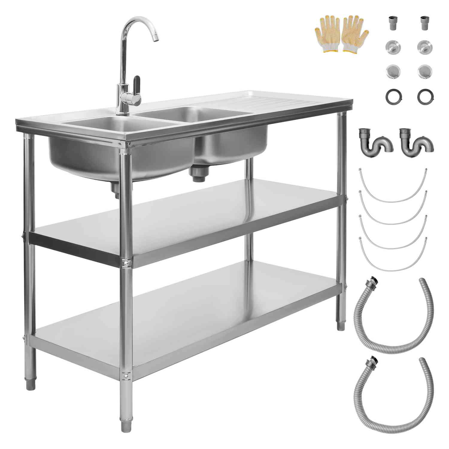 Tarja Doble 2 Fregaderos Industrial 120x50x90cm Acero Inox Gutstark Home