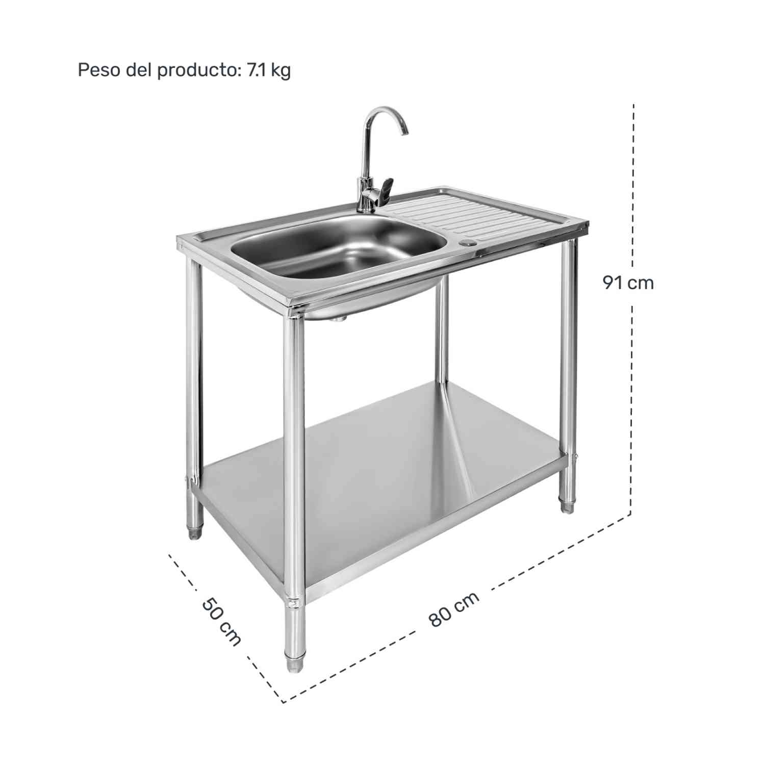 Foto 8 pulgar | Tarja Fregadero Industrial Grifo 80x50x91cm Acero Inoxidable Gutstark Home