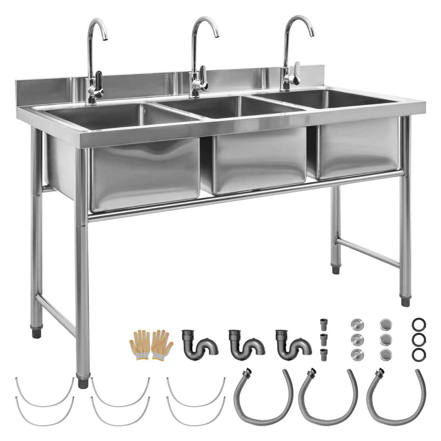 Foto 2 pulgar | Tarja 3 Tinas Fregadero Industrial Acero Inox 160x63x96cm Gutstark Home