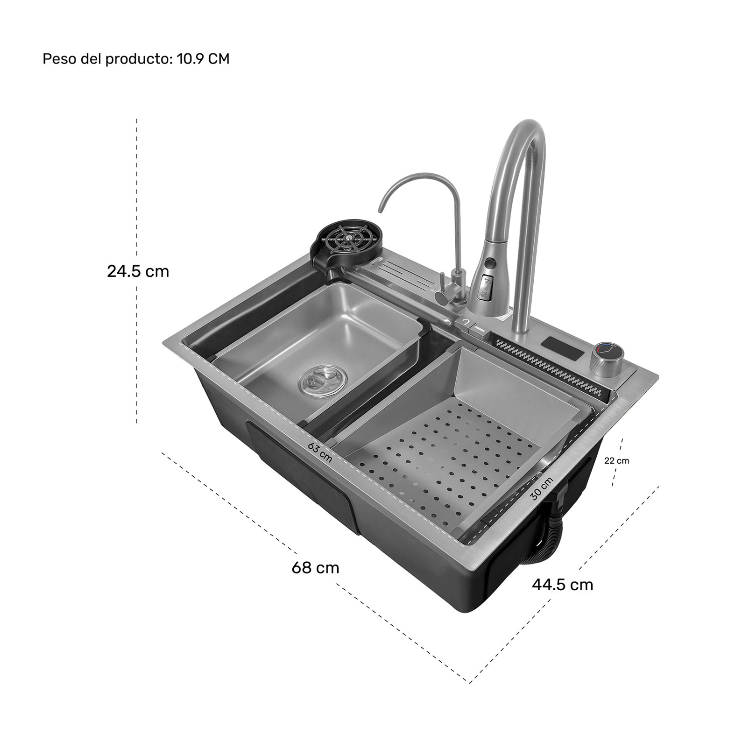 Foto 9 pulgar | Tarja Fregadero Cocina Accesorios Premium 68x44.5x24.5cm Plata Gutstark Home