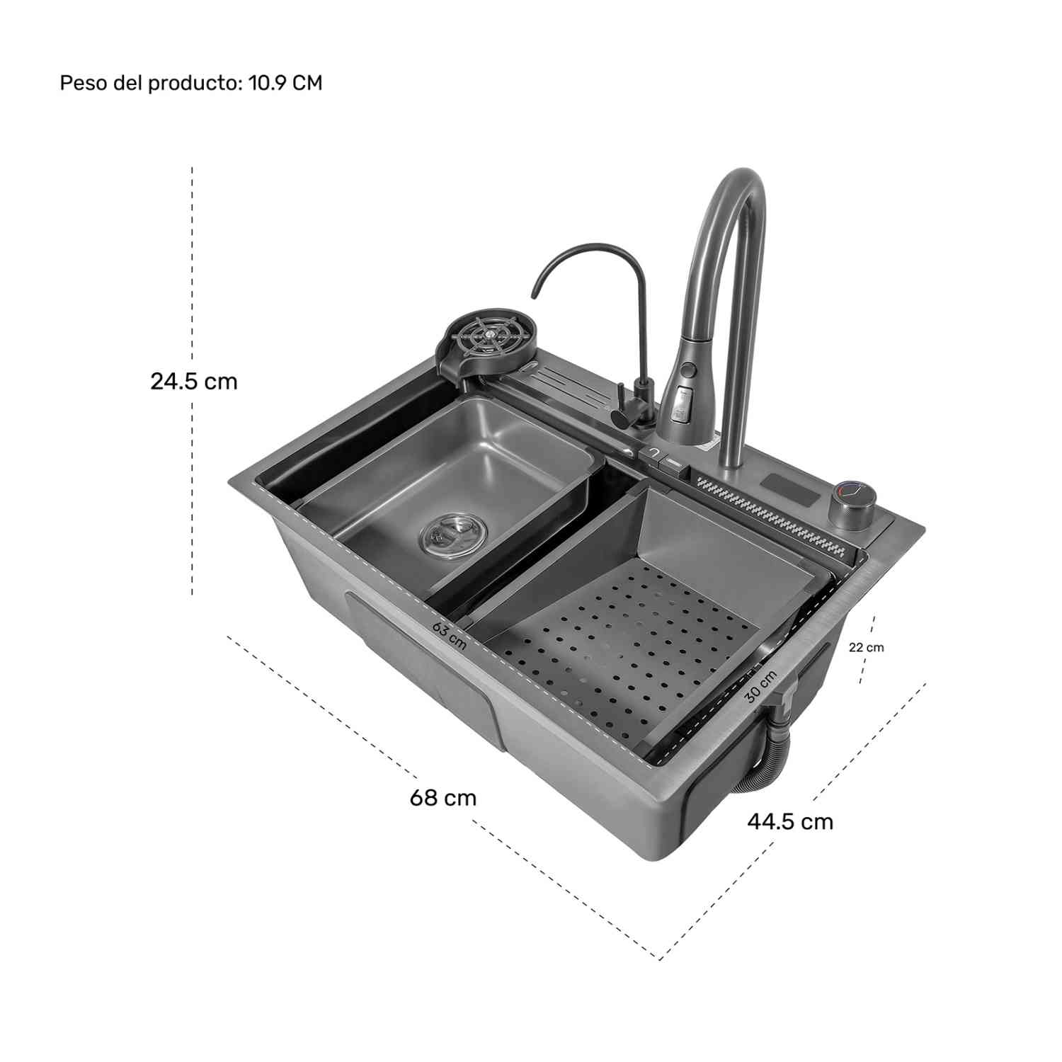 Foto 9 pulgar | Tarja Fregadero Cocina Accesorios Premium 68x44.5x24.5cm Negro Gutstark Home