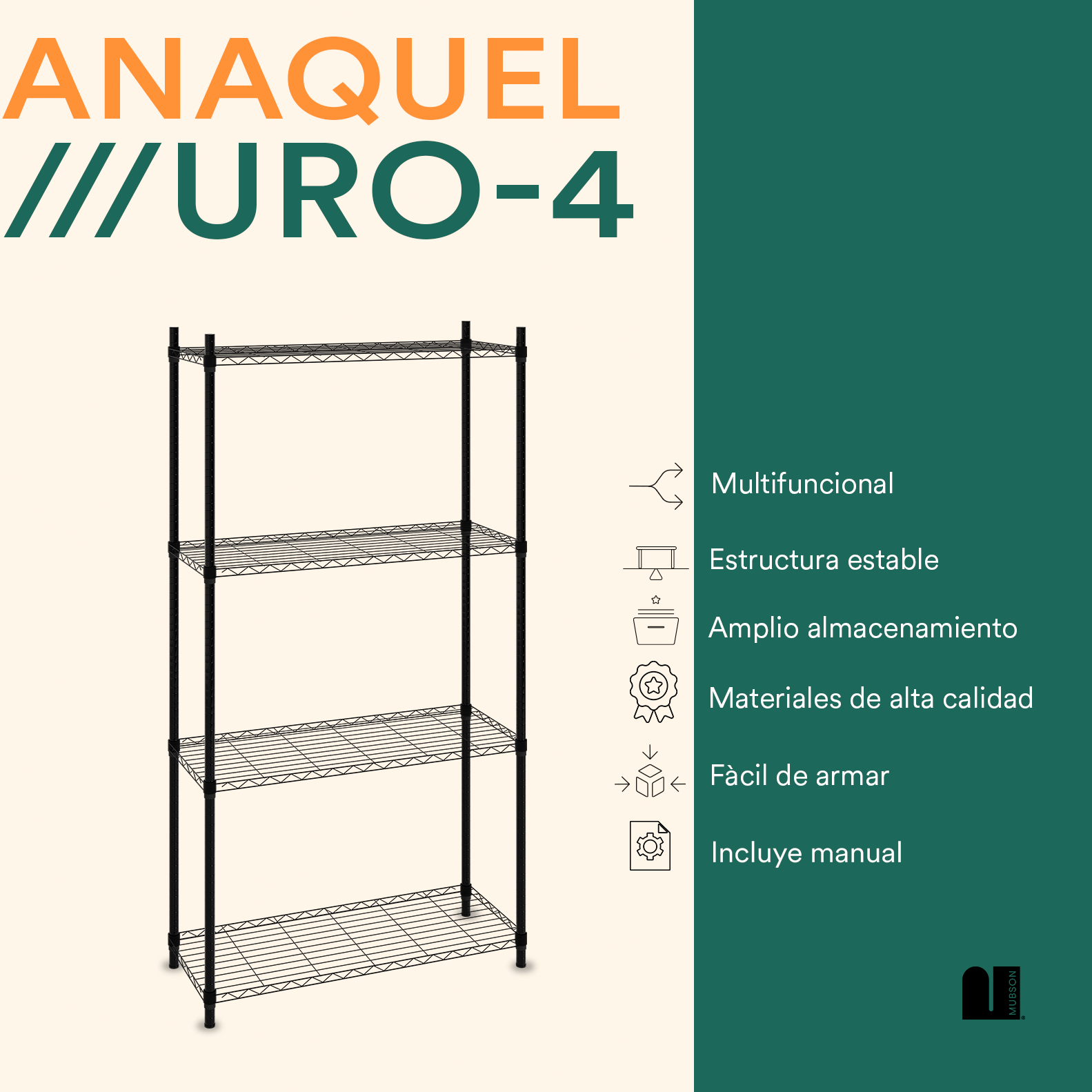 Foto 2 | Rack de 4 Niveles con Resistencia de 200 kg Anaquel Uro