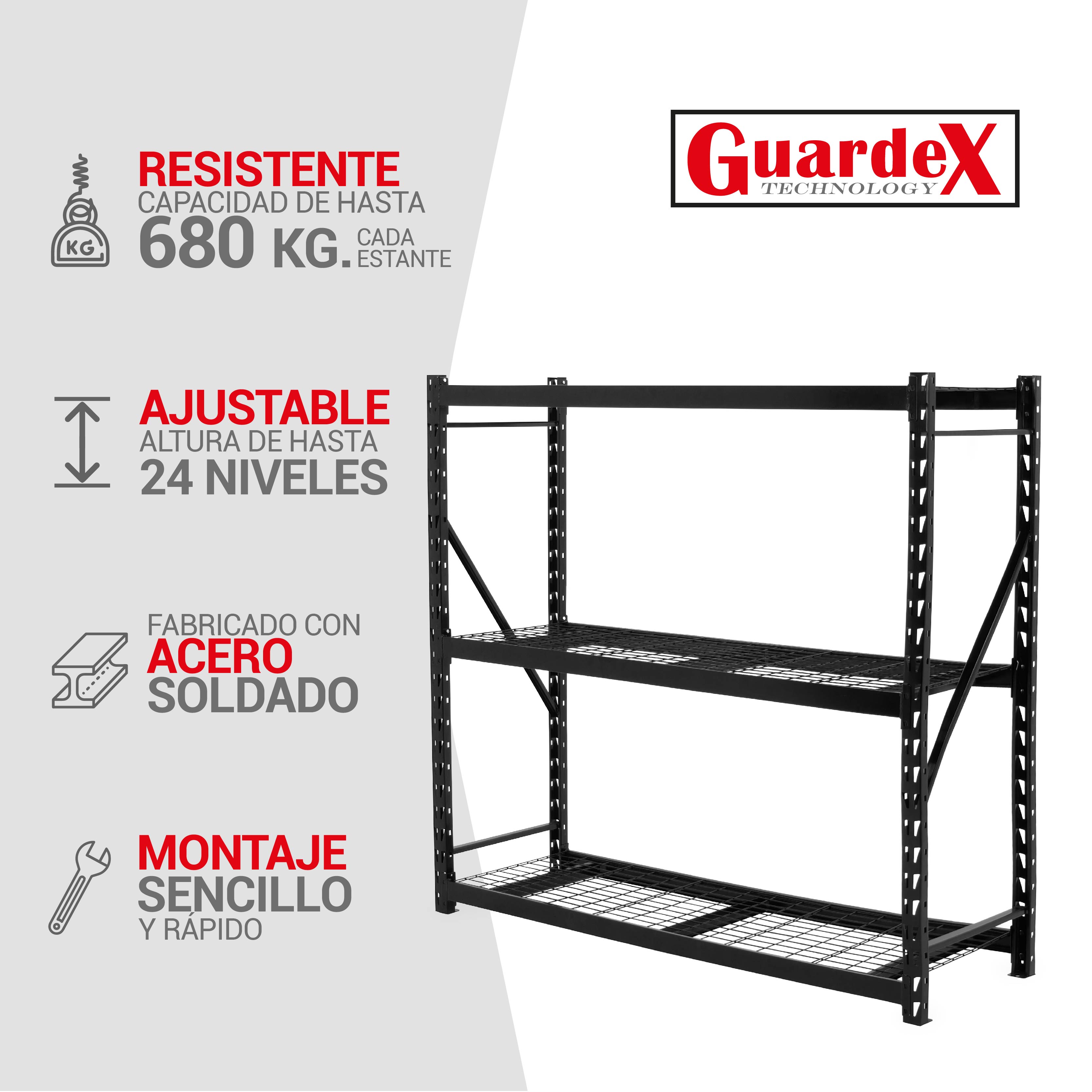 Foto 3 pulgar | Estante De Acero Industrial Guardex Berlin Rack Metálico De 3 Niveles Capacidad 2t 183x282x61 Cm Color Negro