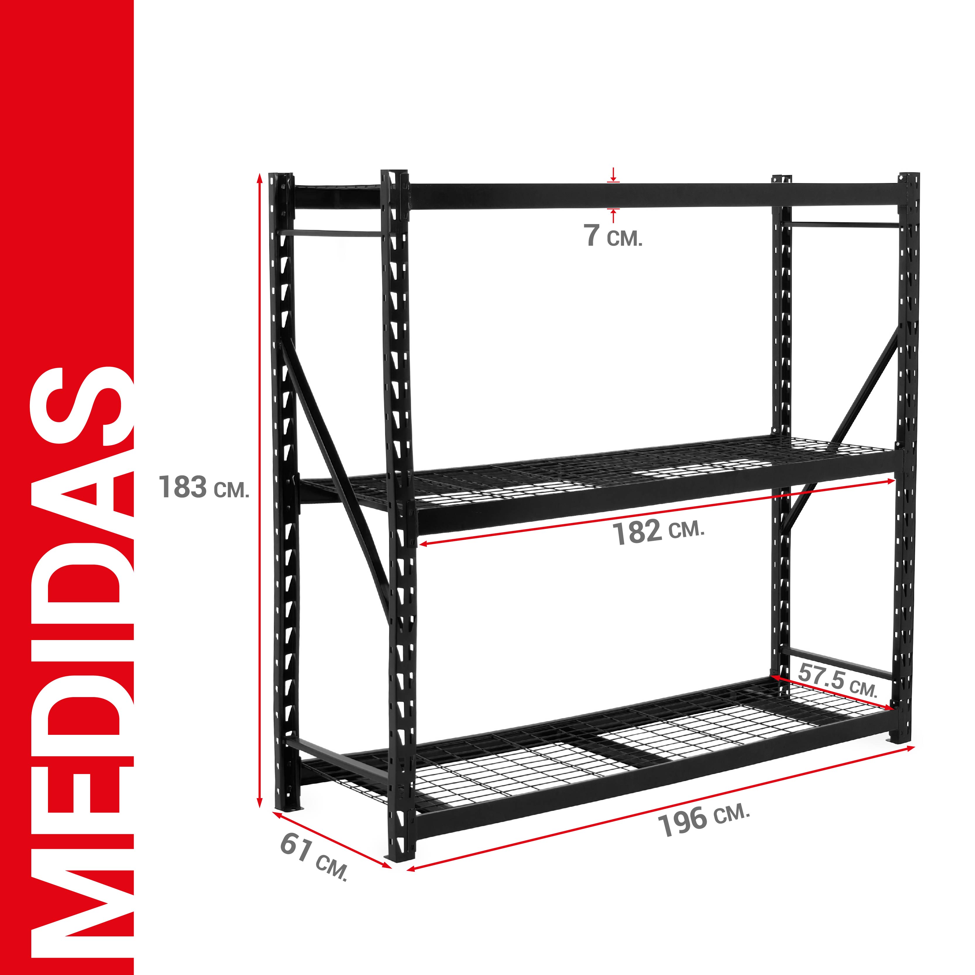 Foto 5 pulgar | Estante De Acero Industrial Guardex Berlin Rack Metálico De 3 Niveles Capacidad 2t 183x282x61 Cm Color Negro