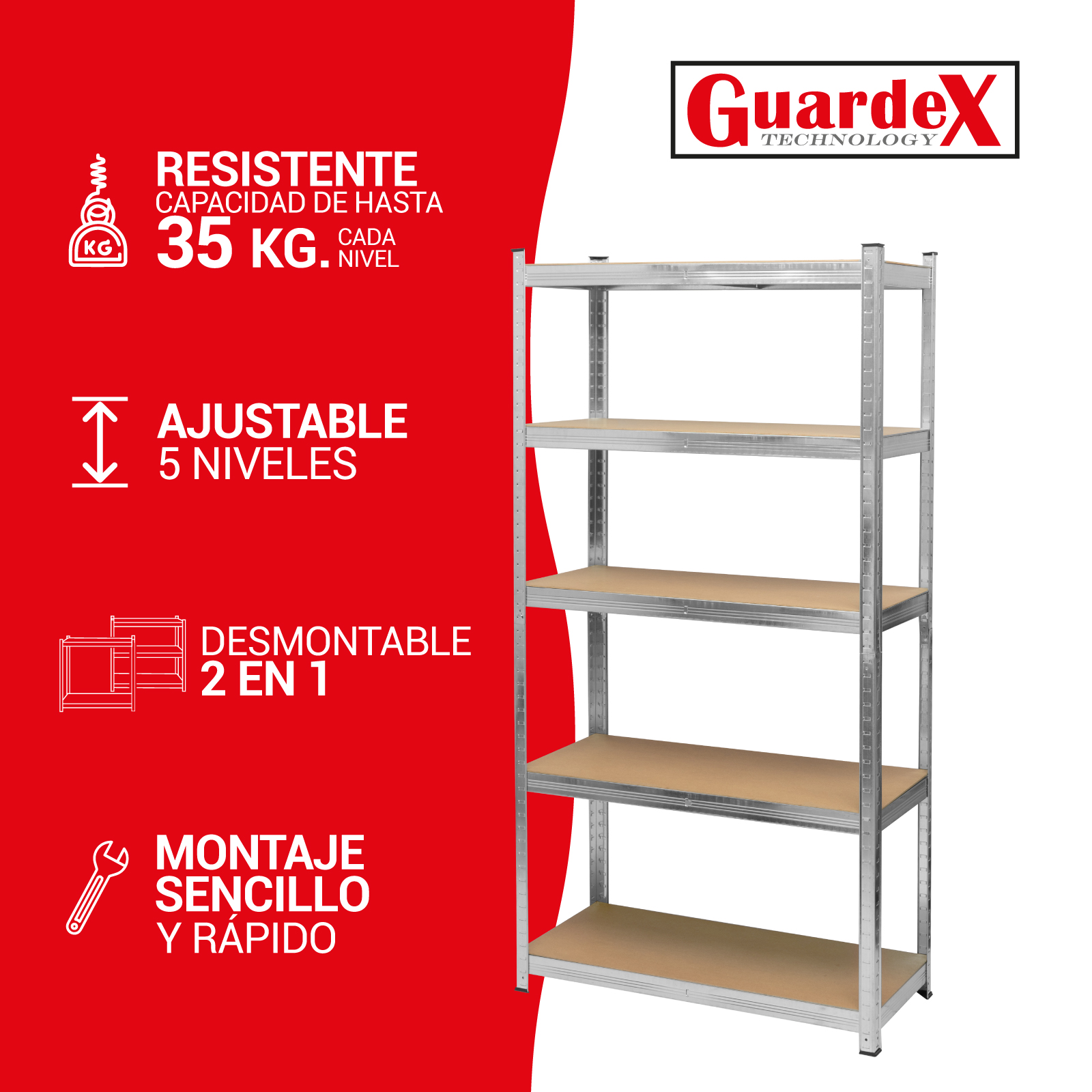 Foto 2 | Estante Metálico 5 Niveles Guardex Anaquel Organizador Rack Color Gris 2 Pz