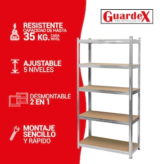 Foto 2 | Estante Metálico 5 Niveles Guardex Anaquel Organizador Rack Color Gris 2 Pz