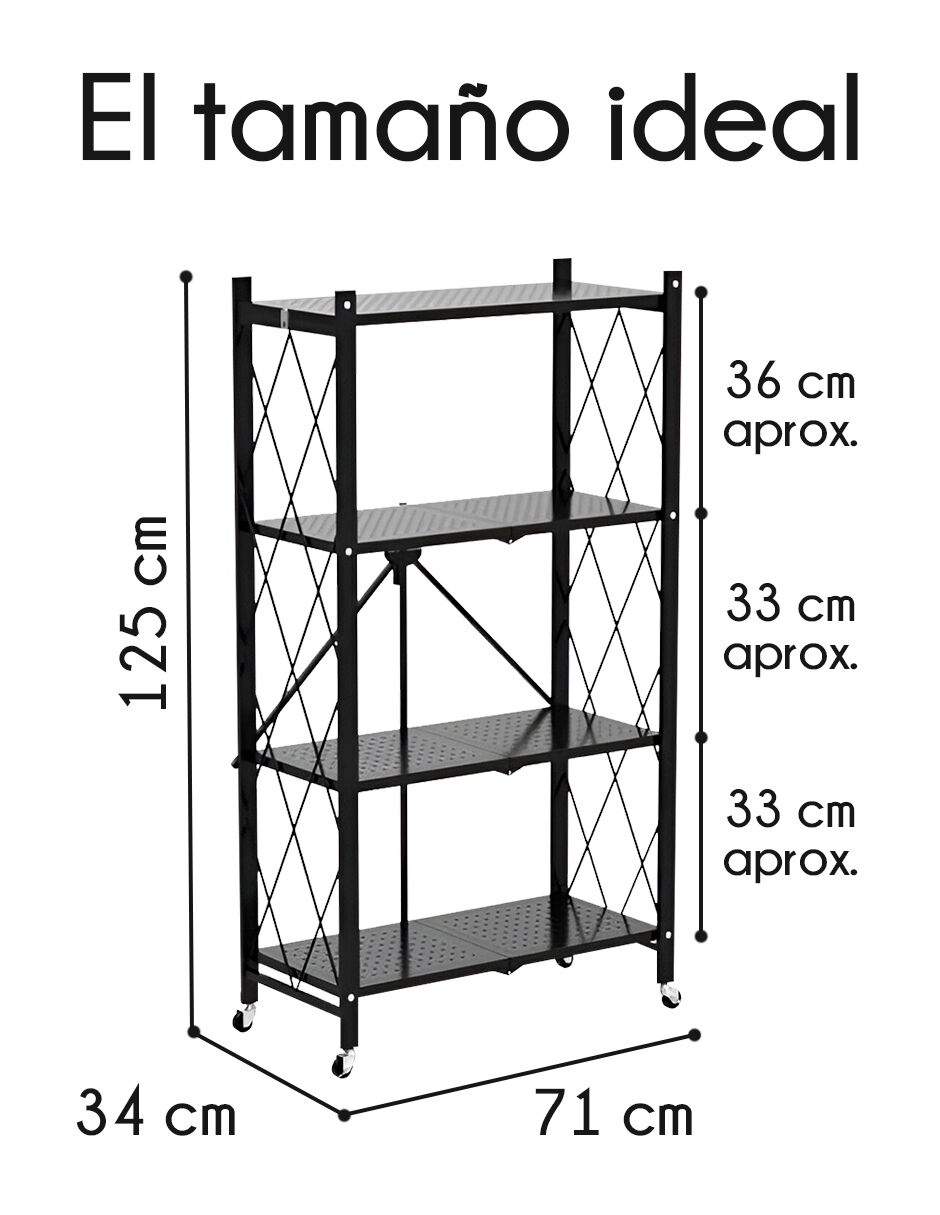 Foto 7 pulgar | Estante Red Velvet Negro Plegable Abatible de Acero 4 Niveles con Ruedas