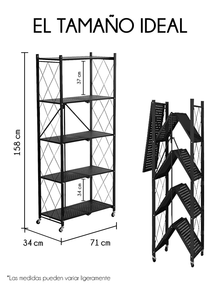 Foto 5 | Estante Red Velvet Negro Plegable Abatible de Acero 5 Niveles con Ruedas