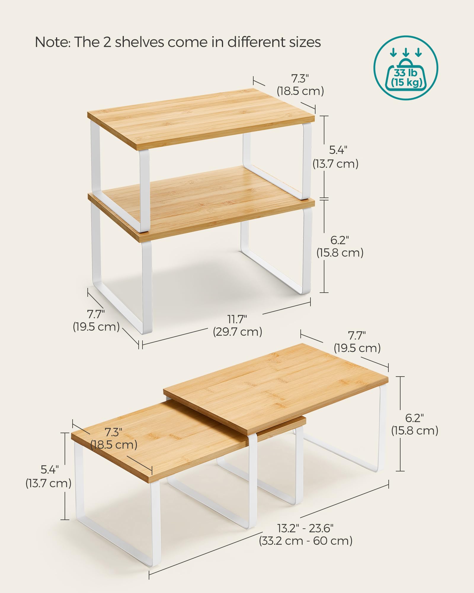 Foto 6 pulgar | Armario Organizador De Estantes Songmics Kitchen Set 2 Cloud White