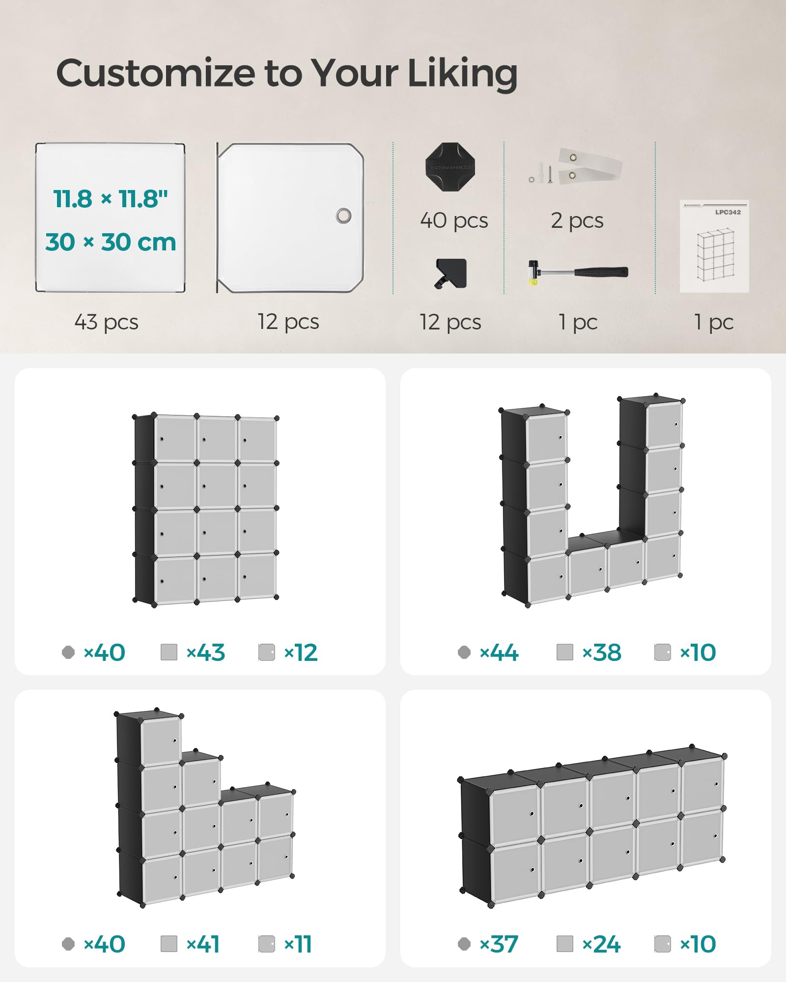 Foto 9 pulgar | Organizador De Almacenamiento En Forma De Cubo Songmics, Juego De 12 Unidades, Blanco Y Negro