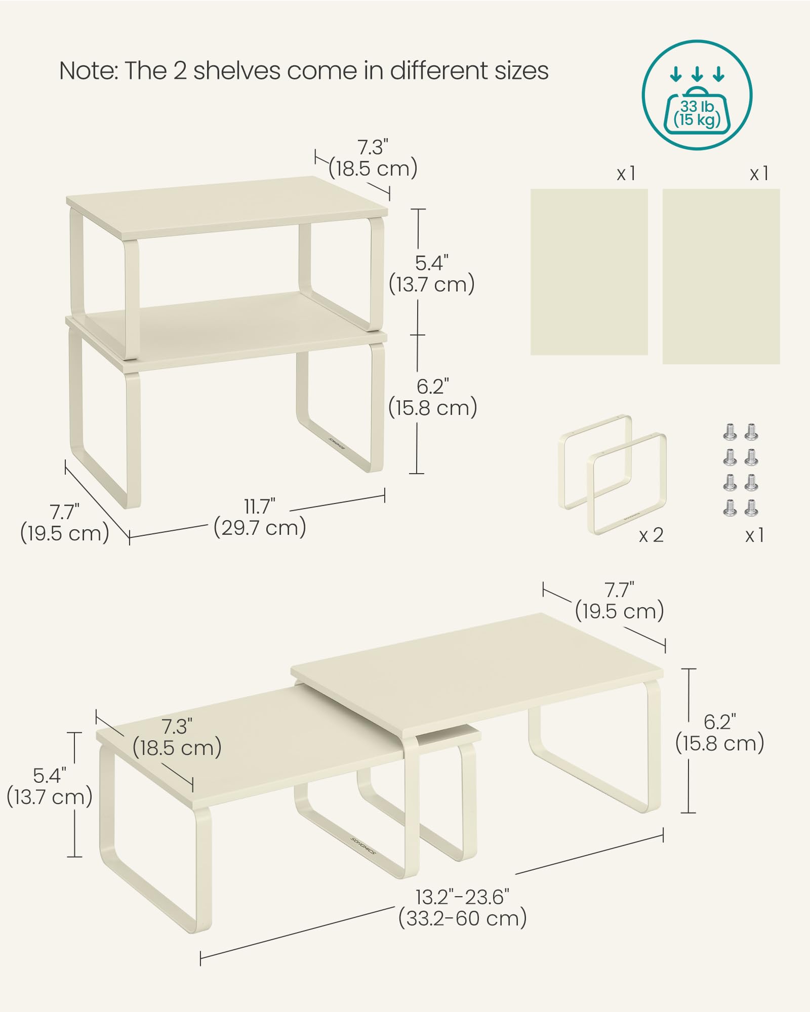 Foto 6 | Set De Cocina Songmics, Estante Organizador, 2 Unidades, Color Blanco Crema